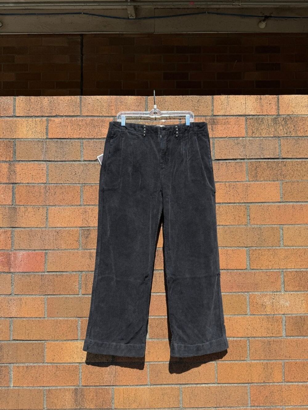 Vague Studios Pleated Corduroy Wide Leg Flared Trouser Pants Black Mnml Arran